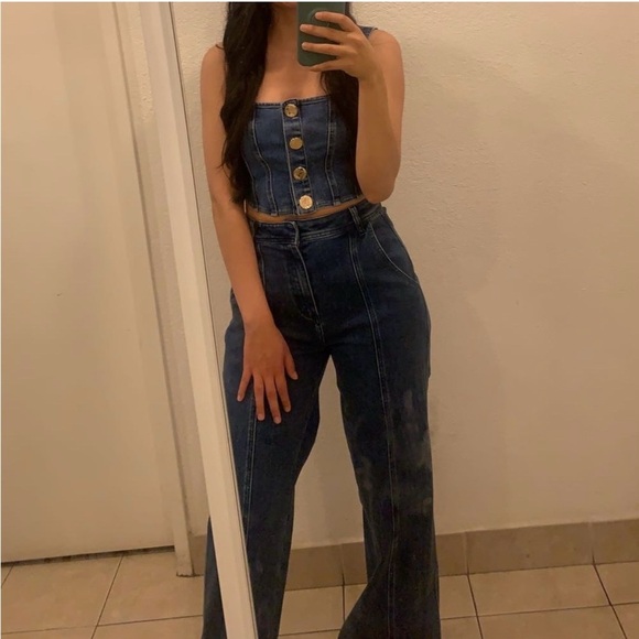 Avec Les Filles Blue Denim Vest with Gold Accents - Picture 3 of 5